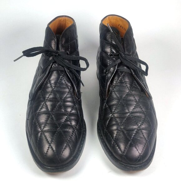 Cole Haan Black Leather Lace Up Quilted Ankle Boots Sz 7 Made In Italy - Picture 2 of 16